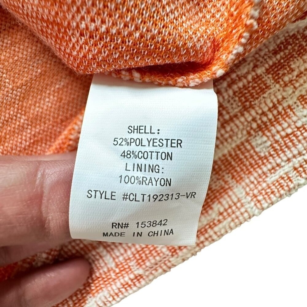 Melloday Knit Top M Orange White Puff Sleeve Tweed Cottagecore Boat Neck Classic - Picture 13 of 14